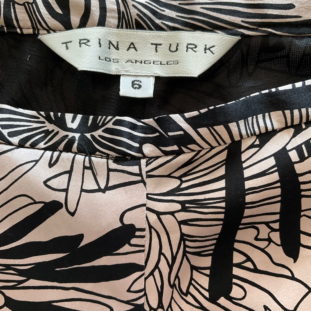 Trina Turk Black and blush silk trousers